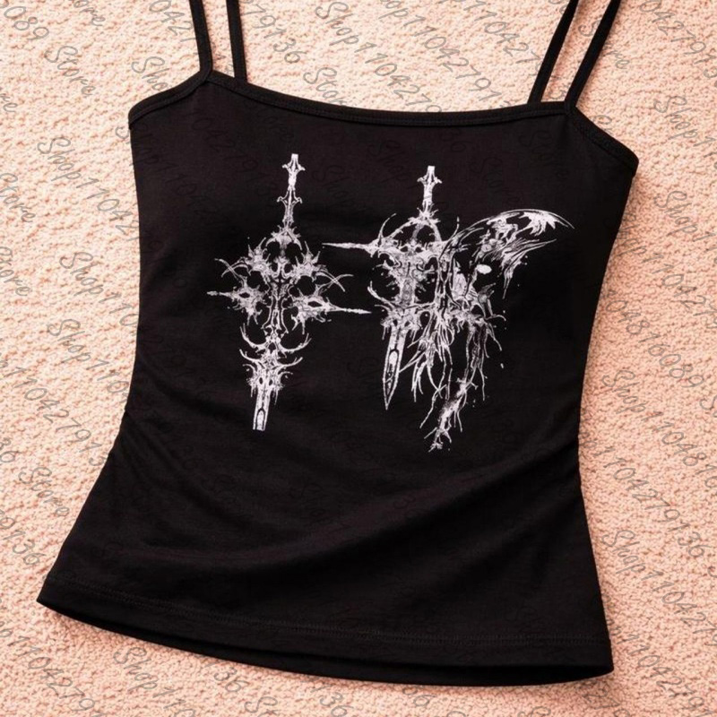 Y2K Graphic Baby Tee Crop - Gothic Damen Korsett-Tanktop Y2k Grafik-Print Kleidung
