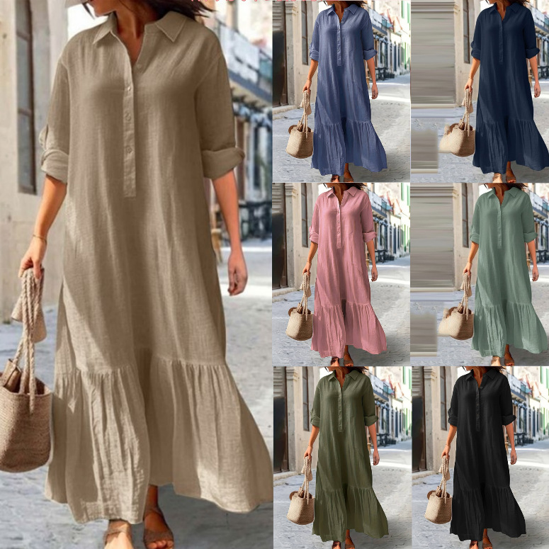 Casual Loose Linen Shirt Dress - 2025, Damen-Hemdkleid aus Leinen – Freizeitkleid