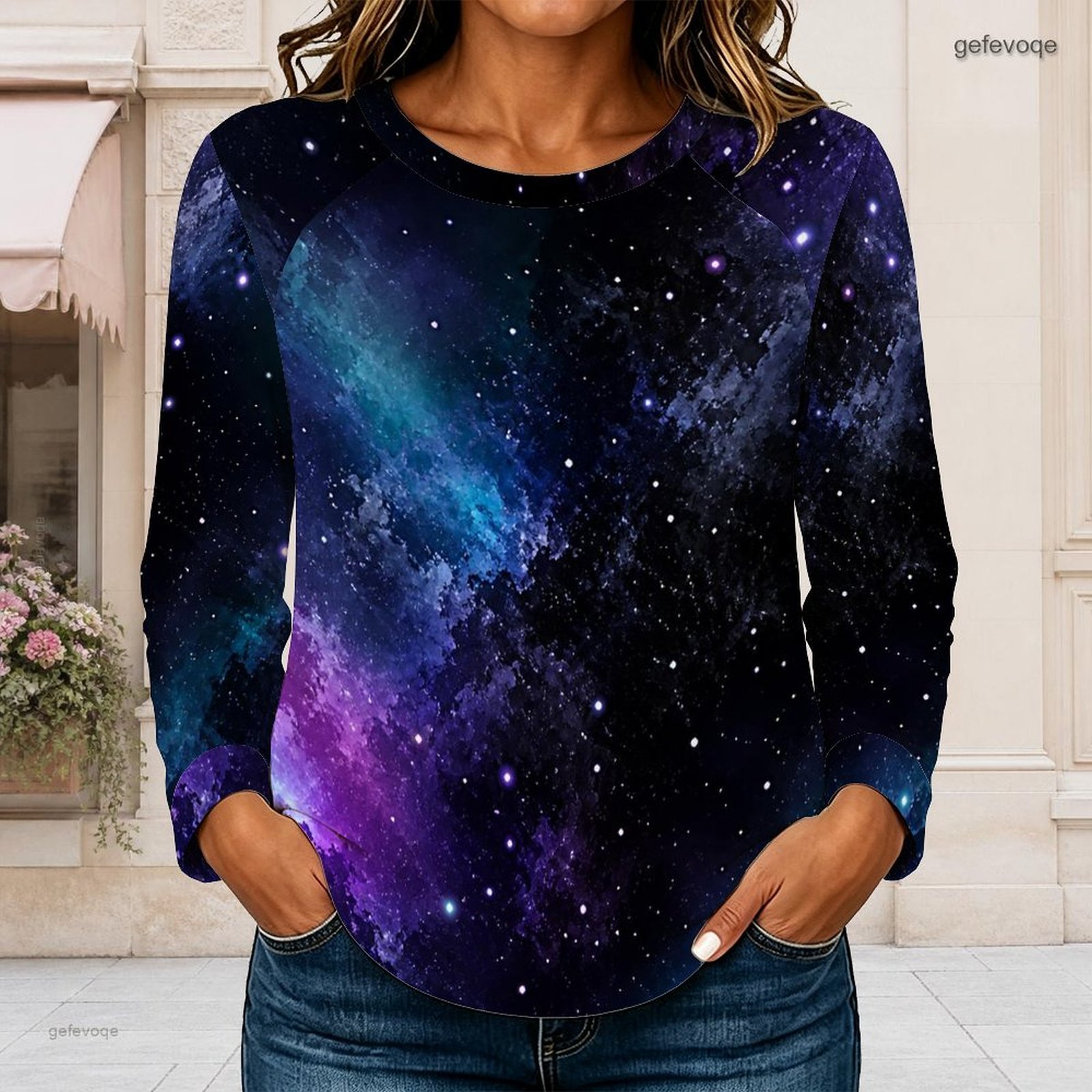 Blouses - Damen-T-Shirt mit Rundhalsausschnitt, Raglanärmeln, langen Ärmeln,