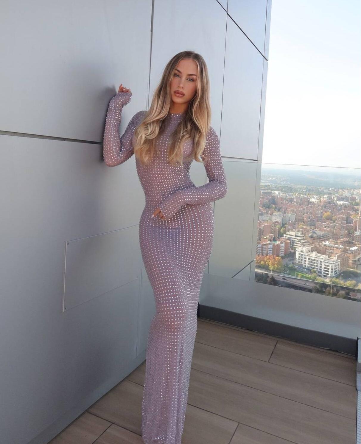Sparkly Rhinestone Club Party Dress - 2025, neues transparentes Fotoshooting-Kleid, glitzerndes Strass-elastisches