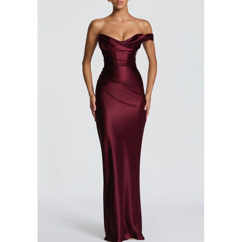 Elegant Satin Evening Gown Split - Sexy Schlankes Satinkleid Elegantes Schickes Plissiertes