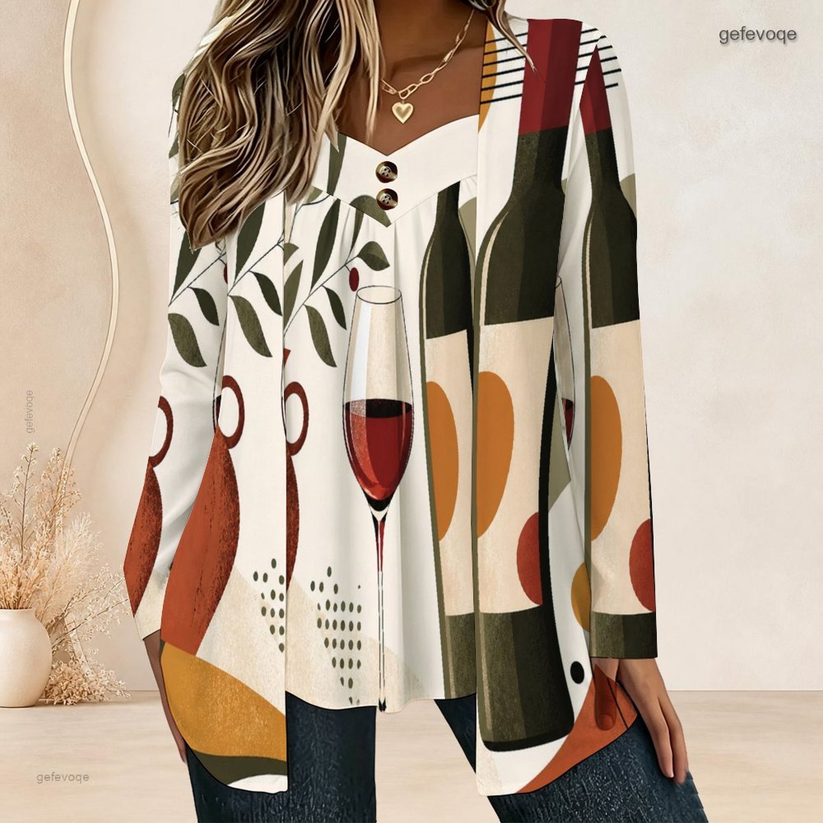 Blouses - Damen Bluse mit Langen Ärmeln, Zweiteiliges