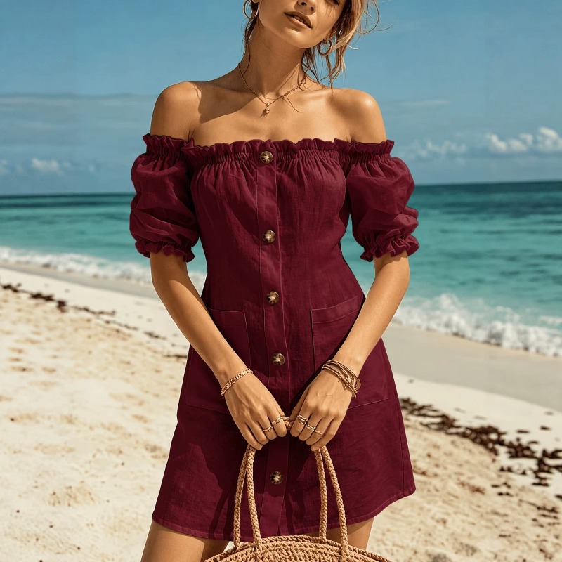 Damen Off-Shoulder-Minikleid m – Off Shoulder Puff Sleeve Sundress Bewertung und Preis