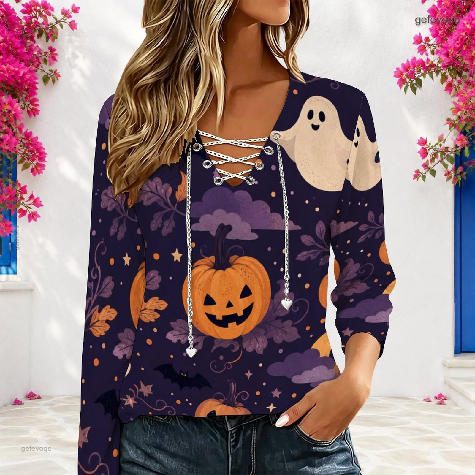 Damen V-Ausschnitt Langarm-Obe – Blouses Bewertung und Preis