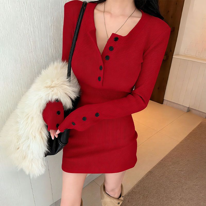 Y2k Damen Bodycon Strickkleide – Bodycon Long Sleeve Ribbed Dress Bewertung und Preis