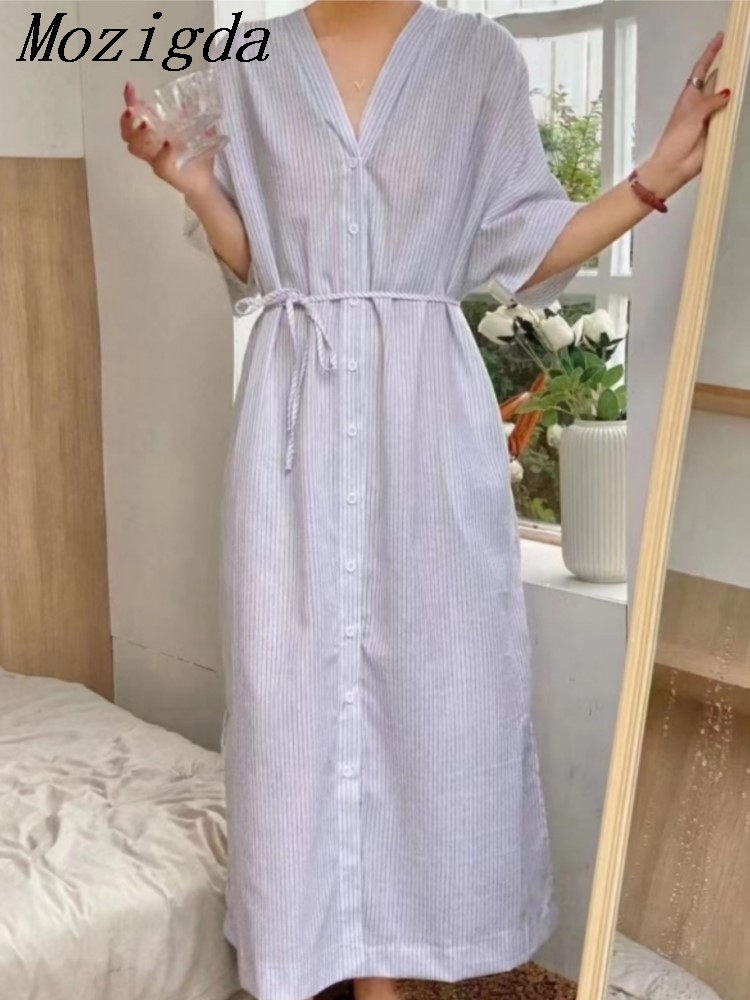 Sommer Vintage Gestreiften Lei – Casual Loose Linen Shirt Dress Bewertung und Preis