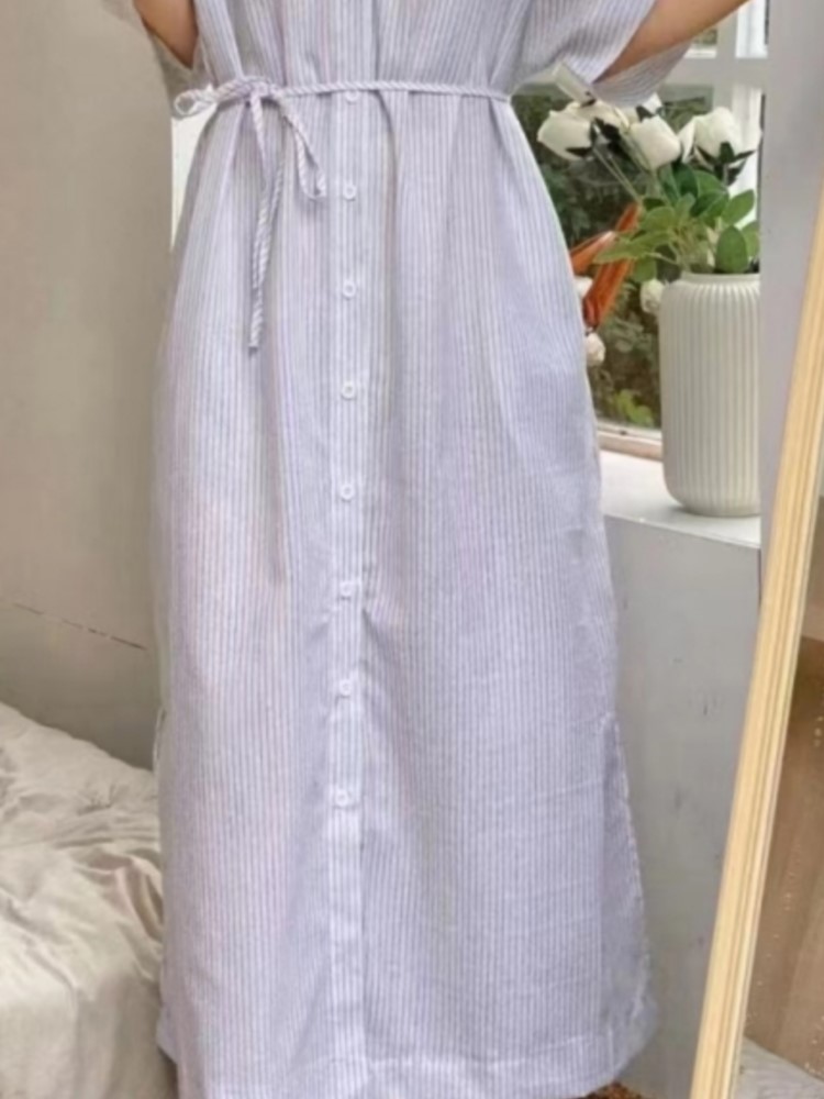 Sommer Vintage Gestreiften Lei – Casual Loose Linen Shirt Dress Bewertung und Preis