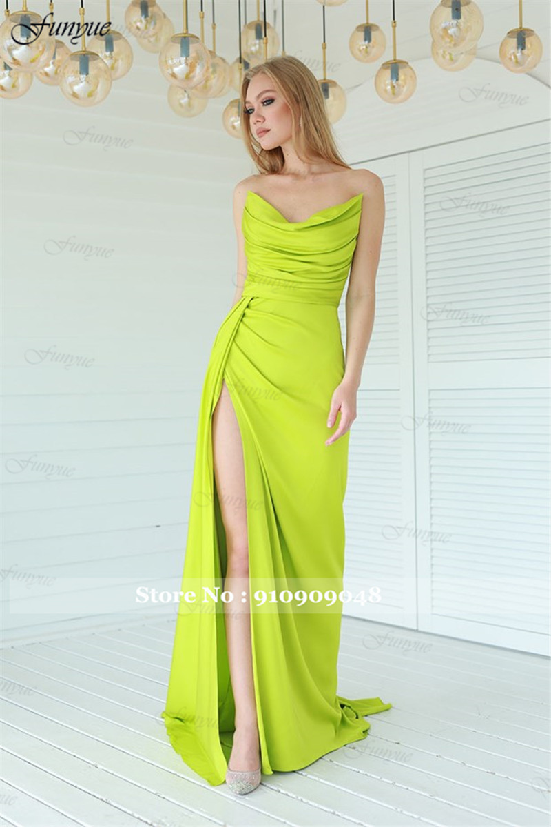 Elegante schulterfreie Abendkl – Elegant Satin Evening Gown Split Bewertung und Preis