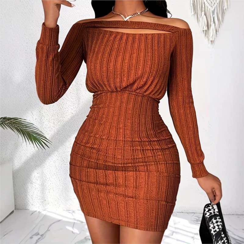 Damenmode-Kleid für Frühling u – Bodycon Long Sleeve Ribbed Dress Bewertung und Preis