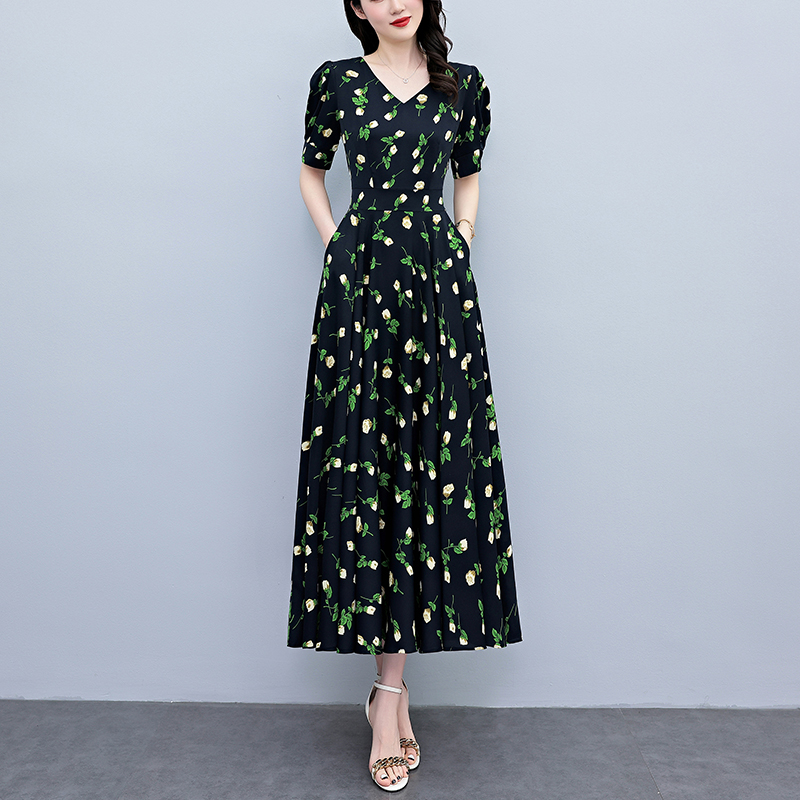 Sommer Kurzarm Bodycon Lange K – French Vintage Floral Midi Dress Bewertung und Preis