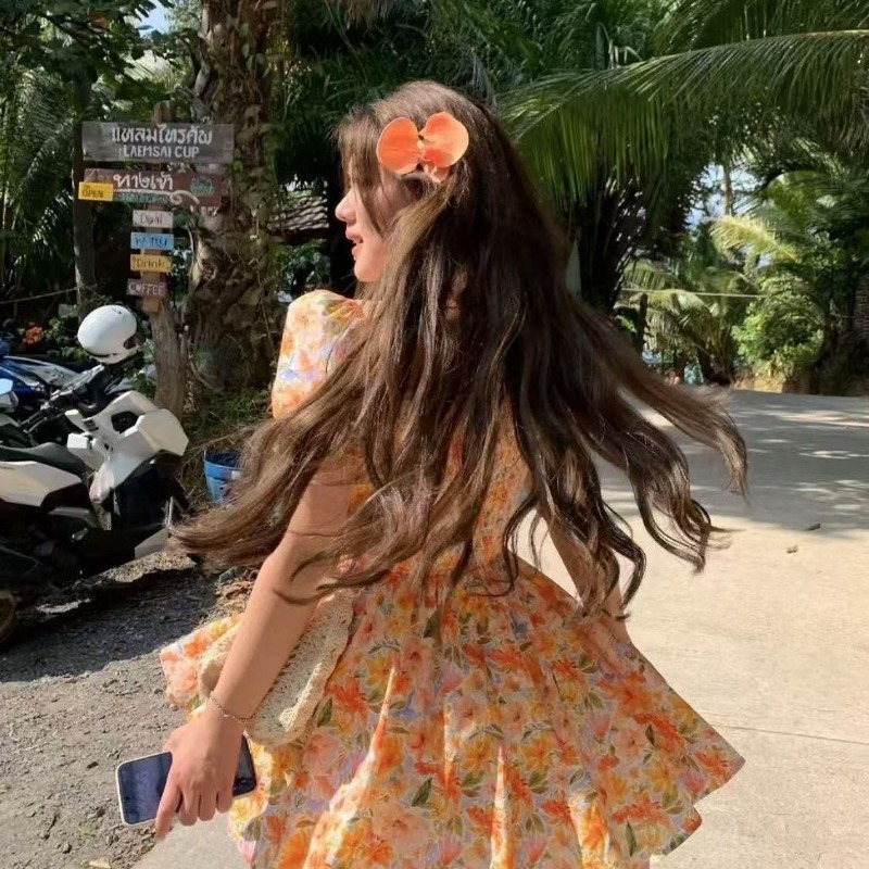 2026 Neues Orangefarbenes Blum – Off Shoulder Puff Sleeve Sundress Bewertung und Preis