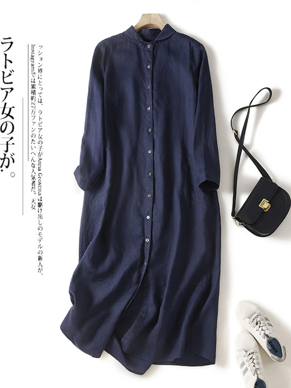 Lässiges Baumwoll-Leinen-Hemdk – Casual Loose Linen Shirt Dress Bewertung und Preis
