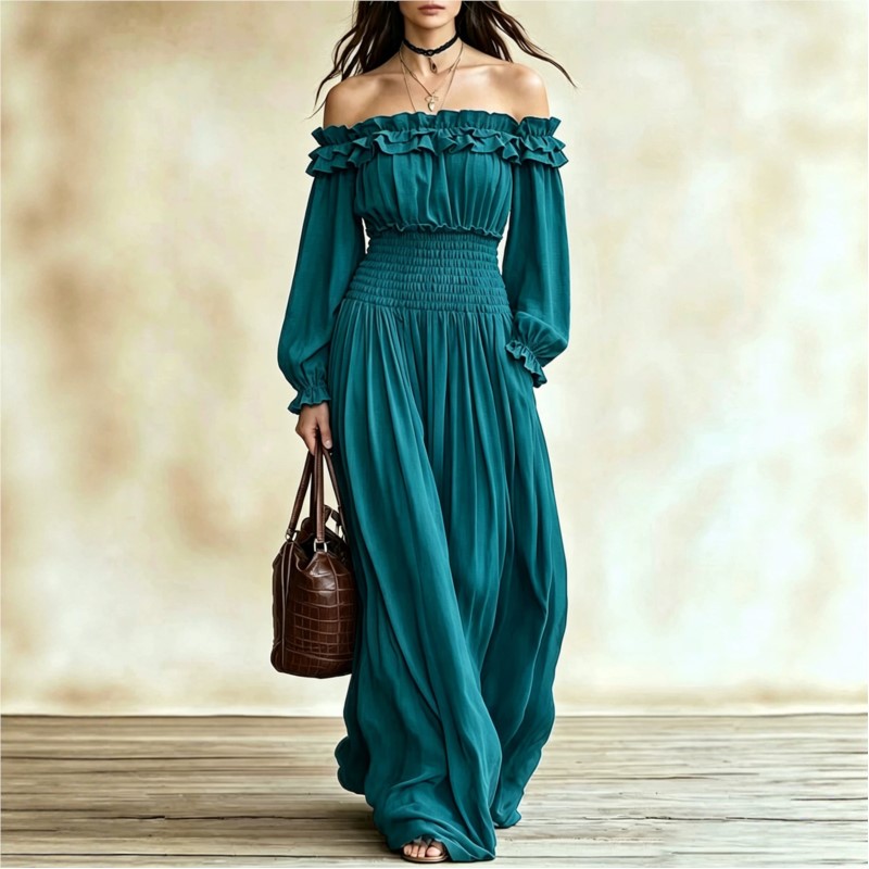 Schulterfreies Modisches Maxik – Off Shoulder Puff Sleeve Sundress Bewertung und Preis