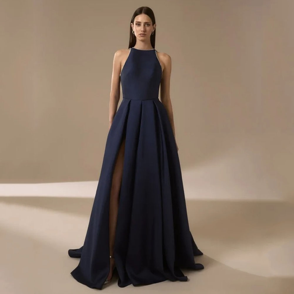 Marineblaue Satin-Abendkleider – Elegant Satin Evening Gown Split Bewertung und Preis